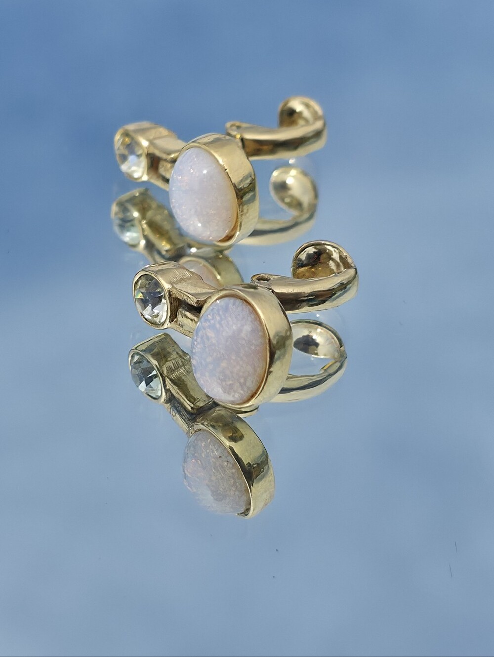 RARE 1980s Givenchy Faux Opal and Crystal Clip on Earrings - Picture 15 of 16